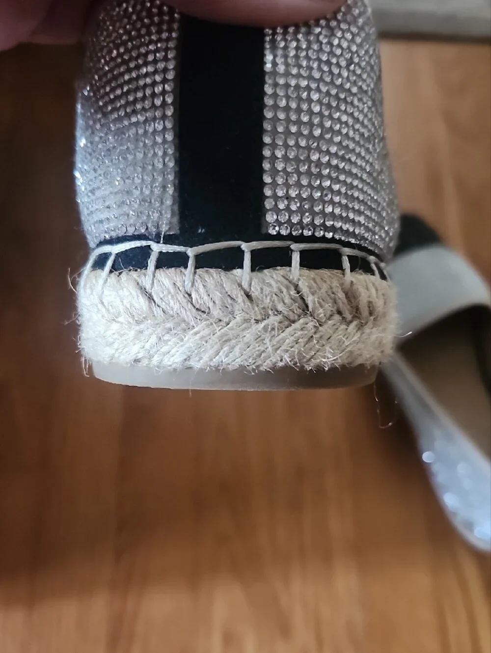 Sparkle Two-Tone Espadrille Flats - Black and Champagne